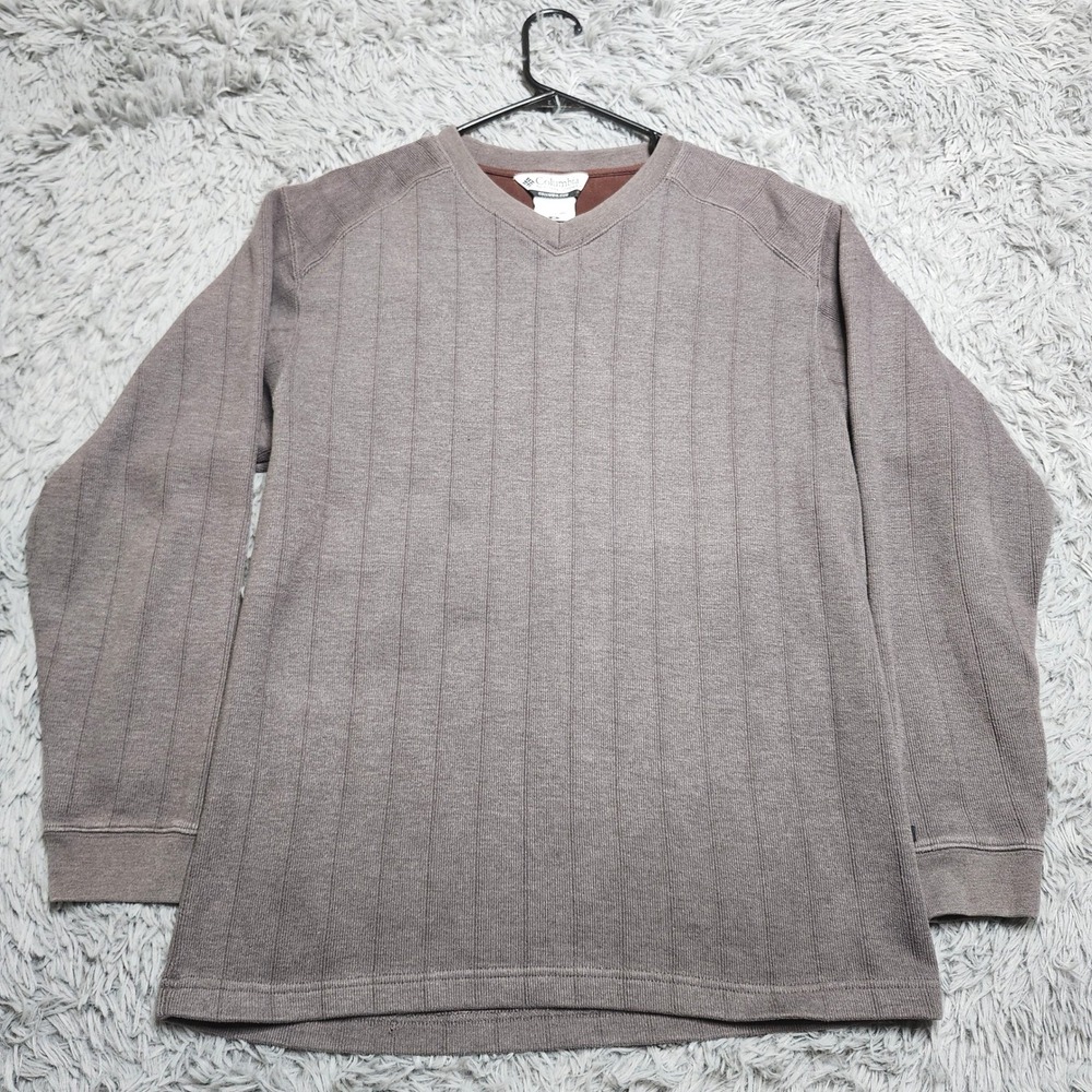 Vintage Columbia Sweater Mens Size Medium 2000s VNeck Ribbed Knit Pullover Brown